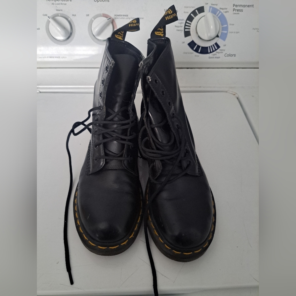 Dr. Martens Black Boots with Yellow Stitching